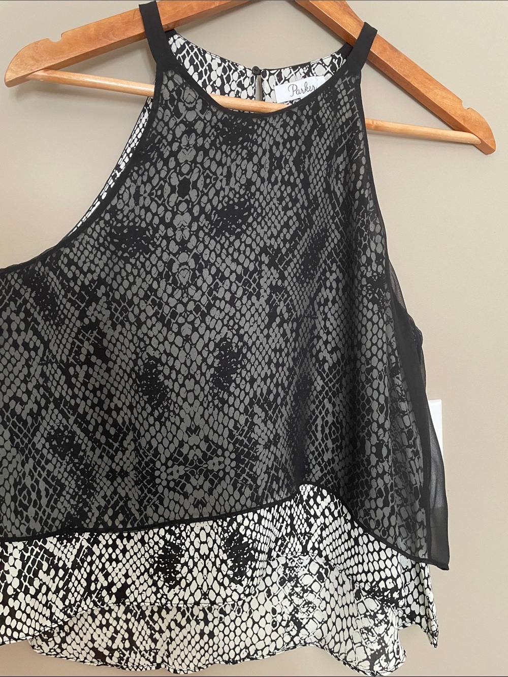 Parker 100% Silk Black and White Snake-Print Layered Camisole - Picture 2 of 6